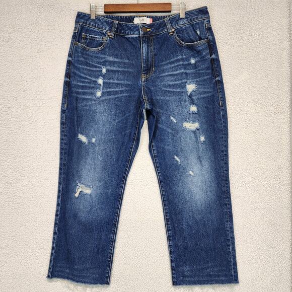 CAbi 100% Boyfriend Jeans Womens 12 34" Raw Hem Cropped Distressed Ripped 4152 - Picture 1 of 12